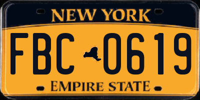 NY license plate FBC0619