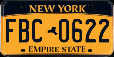 NY license plate FBC0622