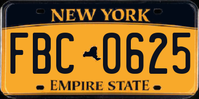 NY license plate FBC0625