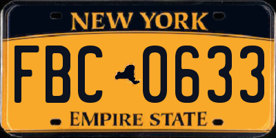 NY license plate FBC0633
