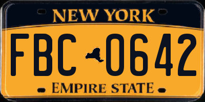 NY license plate FBC0642