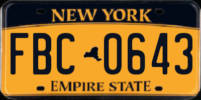 NY license plate FBC0643