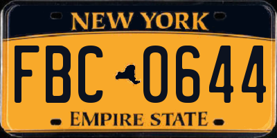 NY license plate FBC0644