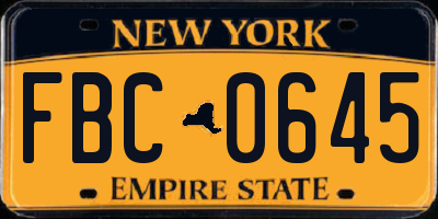NY license plate FBC0645