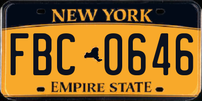 NY license plate FBC0646