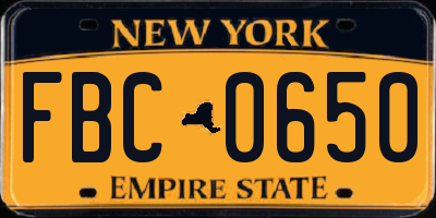 NY license plate FBC0650