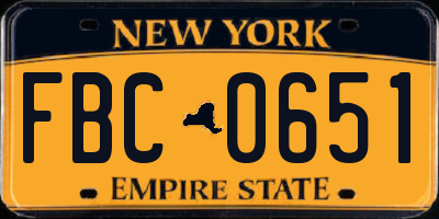 NY license plate FBC0651