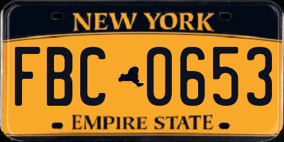 NY license plate FBC0653