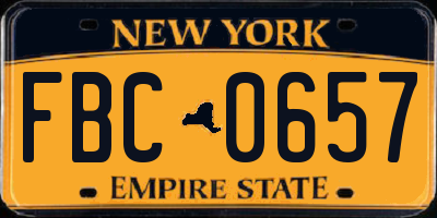 NY license plate FBC0657