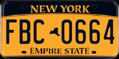 NY license plate FBC0664