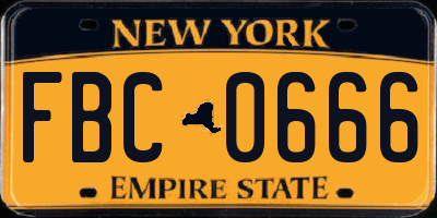 NY license plate FBC0666