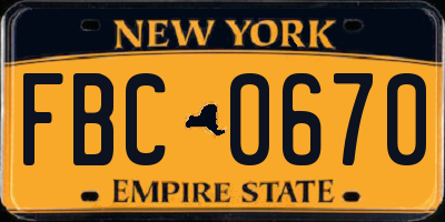 NY license plate FBC0670