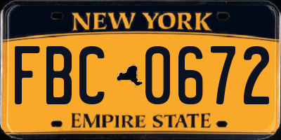 NY license plate FBC0672
