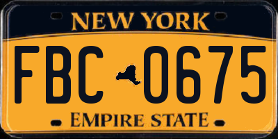 NY license plate FBC0675