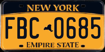 NY license plate FBC0685