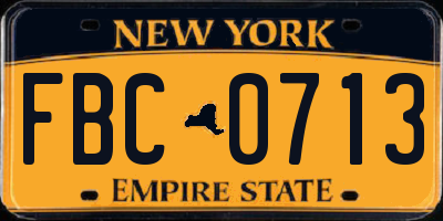 NY license plate FBC0713