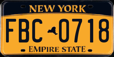NY license plate FBC0718
