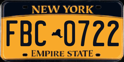NY license plate FBC0722
