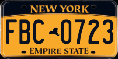 NY license plate FBC0723