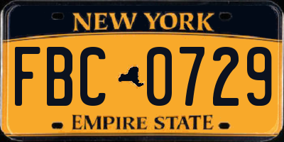 NY license plate FBC0729