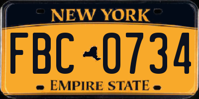 NY license plate FBC0734