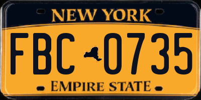 NY license plate FBC0735