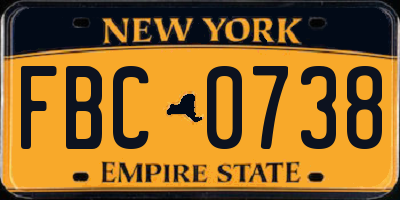 NY license plate FBC0738