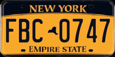 NY license plate FBC0747