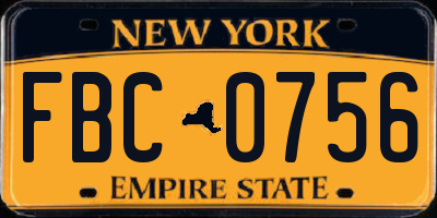 NY license plate FBC0756