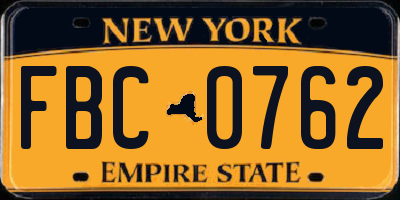NY license plate FBC0762