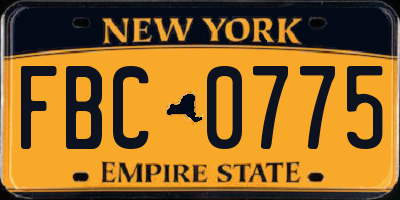 NY license plate FBC0775