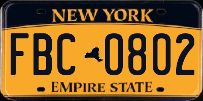 NY license plate FBC0802