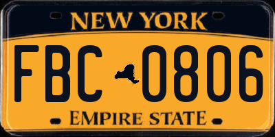 NY license plate FBC0806
