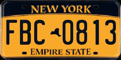 NY license plate FBC0813