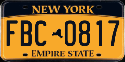 NY license plate FBC0817