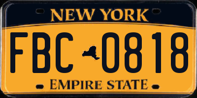 NY license plate FBC0818