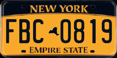 NY license plate FBC0819
