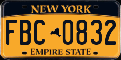 NY license plate FBC0832