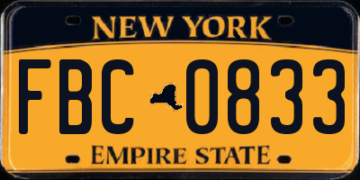 NY license plate FBC0833