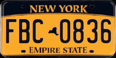 NY license plate FBC0836