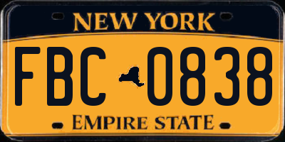 NY license plate FBC0838
