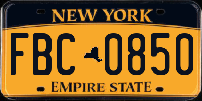 NY license plate FBC0850