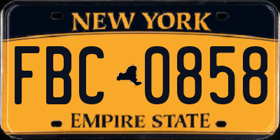 NY license plate FBC0858