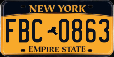 NY license plate FBC0863