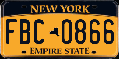 NY license plate FBC0866