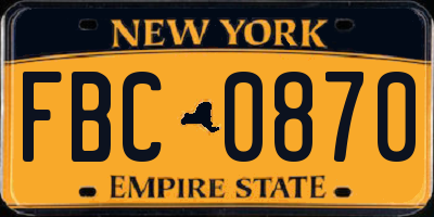NY license plate FBC0870