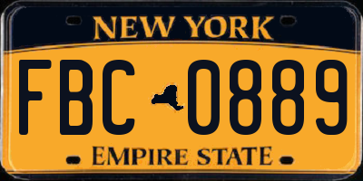 NY license plate FBC0889