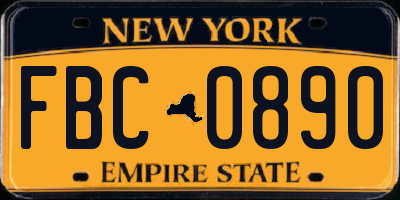 NY license plate FBC0890