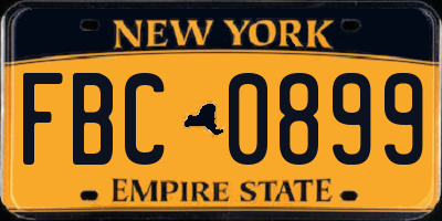 NY license plate FBC0899