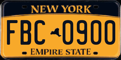 NY license plate FBC0900
